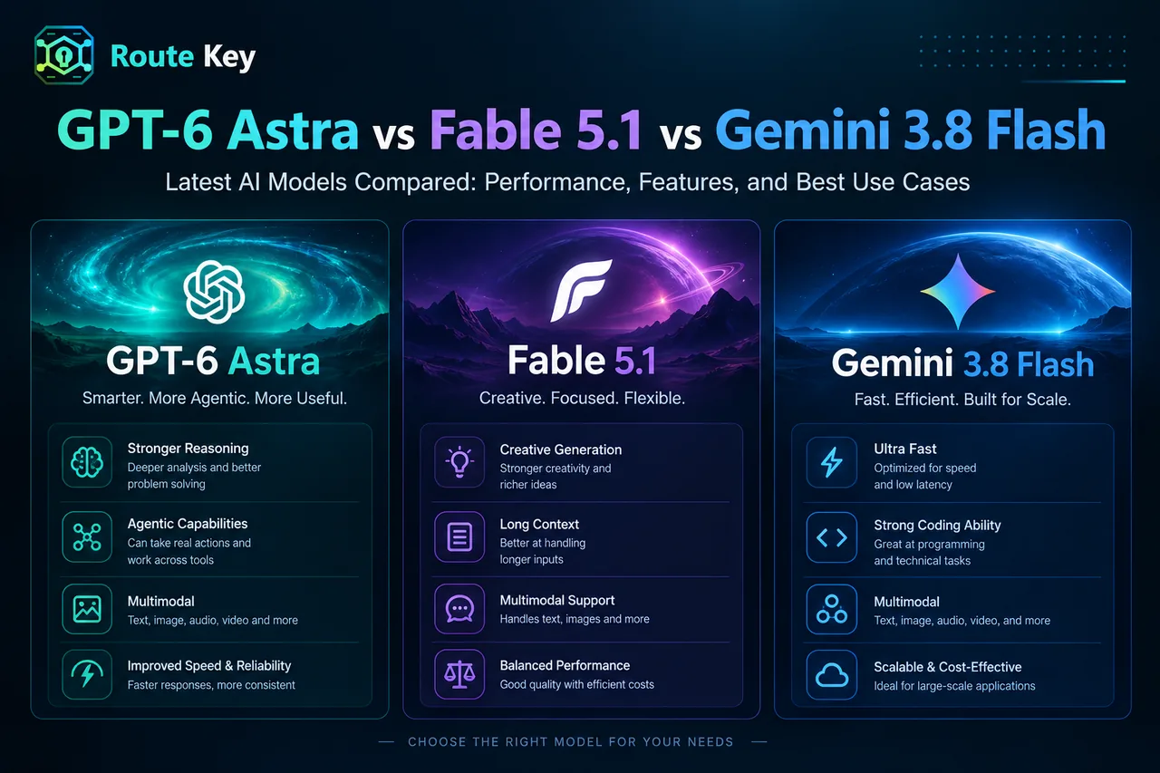 GPT-6 Astra Fable 5.1 and Gemini 3.8 Flash comparison editorial cover